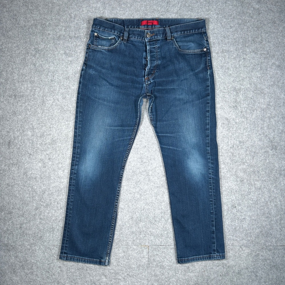 Hugo Boss Denim Jeans Mens 36x32 Blue Slim Straight Casual Designer Luxury